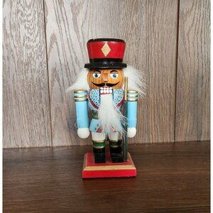 Vintage Red Blue Wooden Soldier Nutcracker Christmas Seasonal Decor S21